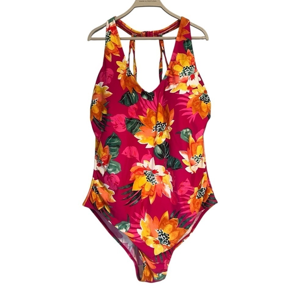 Kona Sol Floral One Piece Swimsuit 24w tropical beach plus summer pool 2x